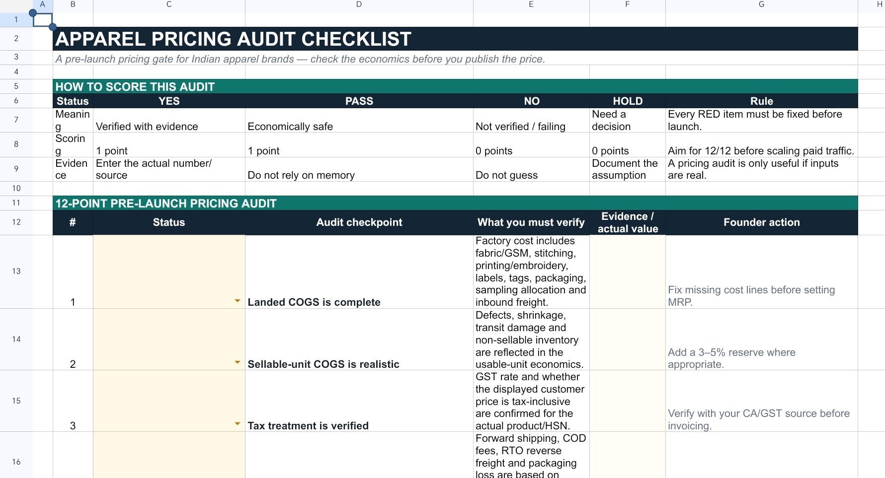 Apparel Pricing Audit Checklist preview