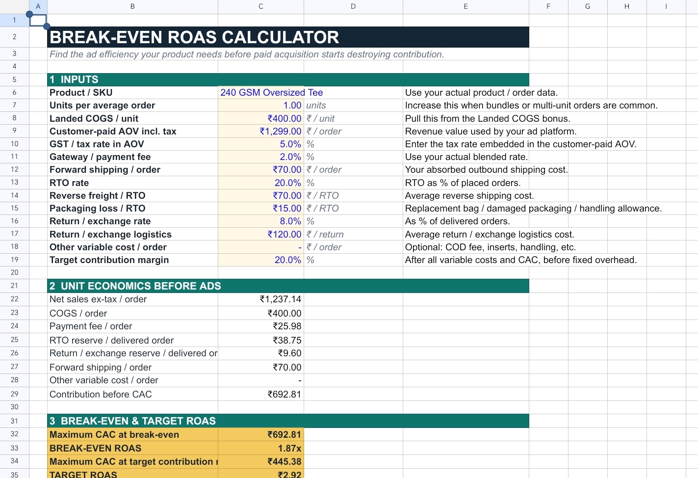 Break-Even ROAS Calculator preview